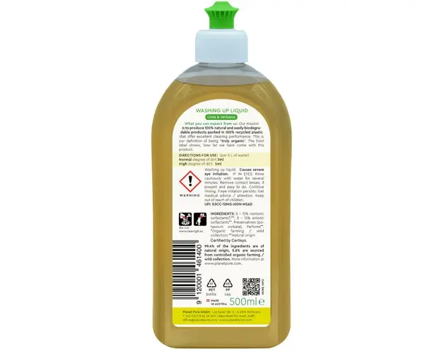 Detergent bio Planet Pure pentru vase lime si verbena 500ml