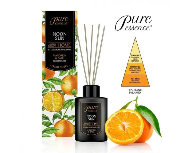 Difuzor cu betisoare parfumate Pure Essence Revers Noon Sun mandarine, busuioc 100ml