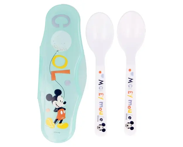 Set de 2 linguri si cutie de transport Disney Mickey