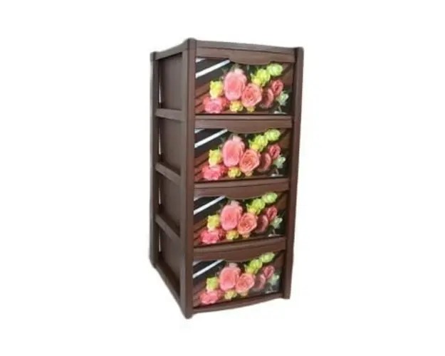 Dulap pentru depozitare din plastic cu 4 sertare model floricele