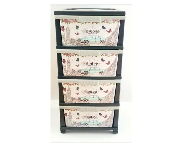 Dulap pentru depozitare din plastic cu desene multicolore Vintage BK002