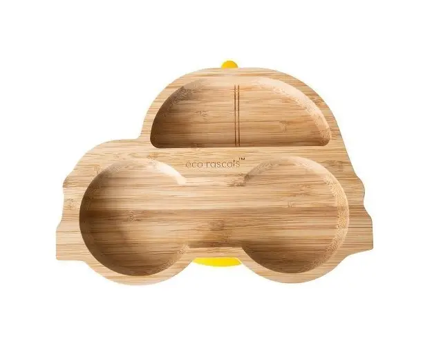 Farfurie din bambus Masinuta galben eco rascals