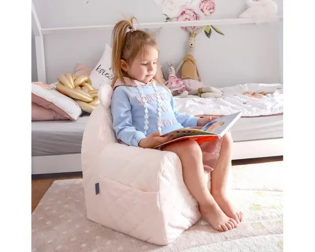 Fotoliu pentru copii BabySteps cu spatar catifea Velvet Ursulet Teddy Sepia Rose