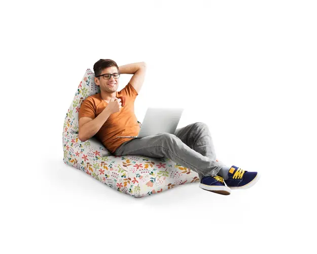 Fotoliu Puf Bean Bag tip Lounge Alb cu flori multicolore