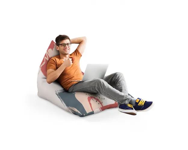 Fotoliu Puf Bean Bag tip Lounge Bej cu model rosu si gri