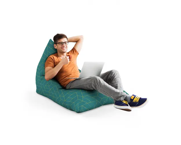 Fotoliu puf Bean Bag tip Lounge turcoaz inchis si linii aurii