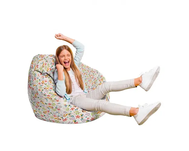 Fotoliu Puf Bean Bag tip Para L alb cu flori multicolore
