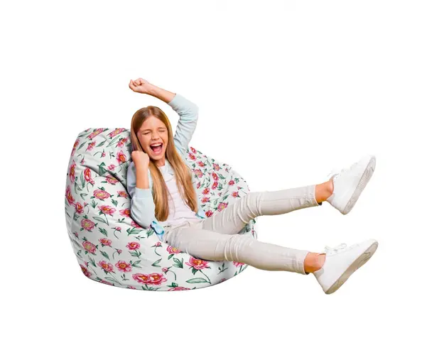 Fotoliu Puf Bean Bag tip Para L alb cu flori rosii