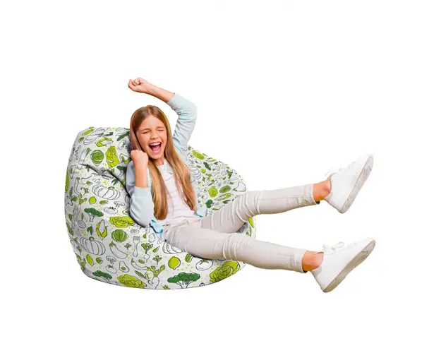 Fotoliu Puf Bean Bag tip Para L alb cu legume verzi