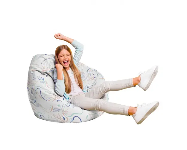 Fotoliu Puf Bean Bag tip Para L alb cu linii albastre si crem