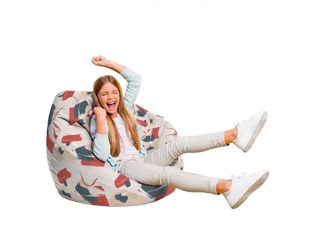 Fotoliu Puf Bean Bag tip Para L bej cu model rosu si gri