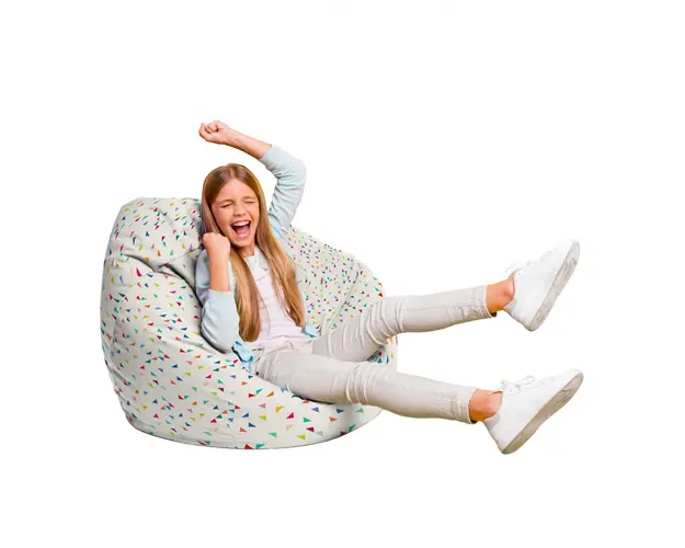 Fotoliu Puf Bean Bag tip Para L bej cu triunghiuri multicolore