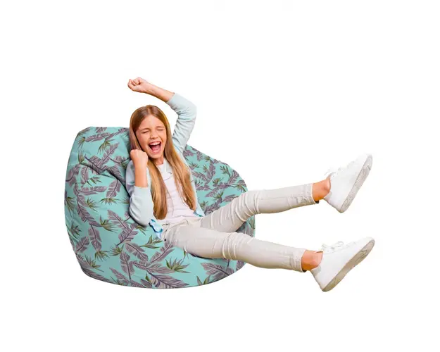 Fotoliu Puf Bean Bag tip Para L cian cu frunze gri