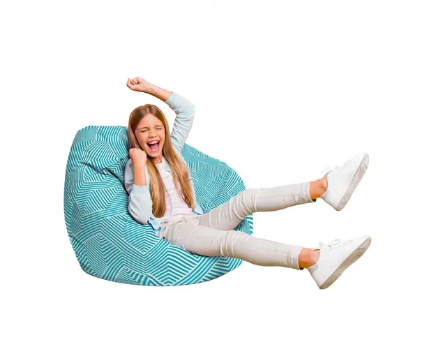 Fotoliu Puf Bean Bag tip Para L motiv alb cu bleu