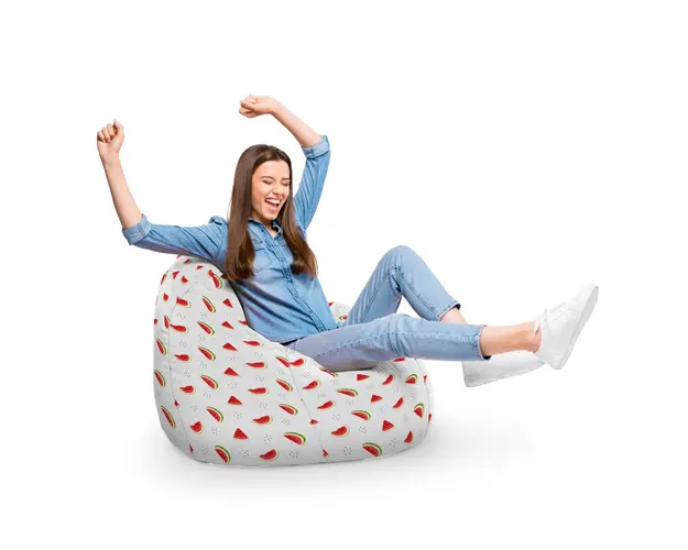 Fotoliu Puf Bean Bag tip Para XL alb cu felii de pepene