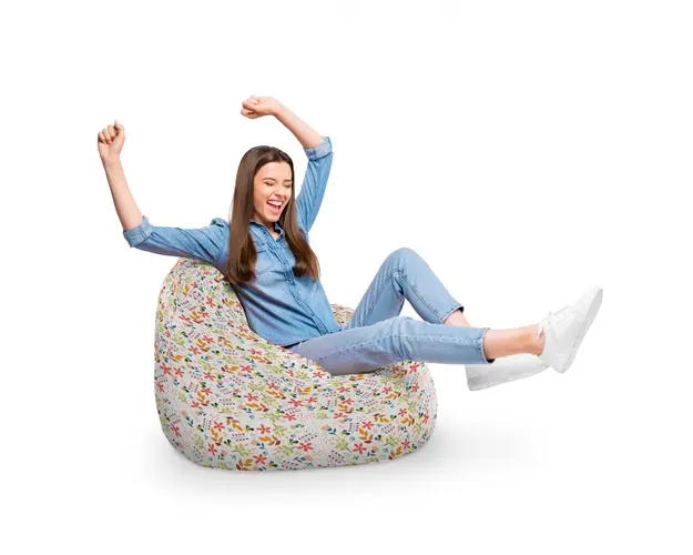 Fotoliu Puf Bean Bag tip Para XL alb cu flori multicolore