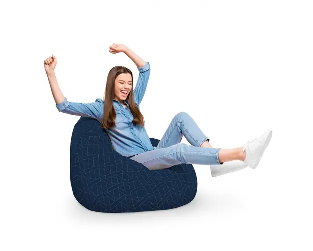 Fotoliu Puf Bean Bag tip Para XL albastru inchis si linii bej