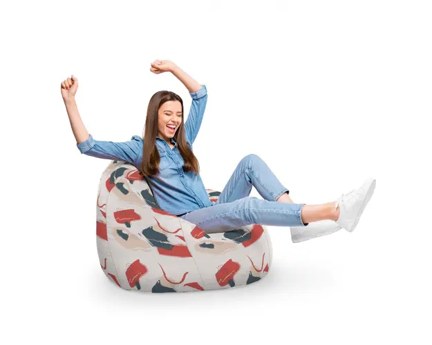 Fotoliu Puf Bean Bag tip Para XL bej cu model rosu si gri