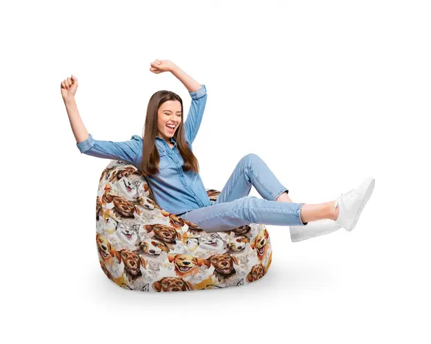 Fotoliu Puf Bean Bag tip Para XL Caini Clasici Maro si Alb