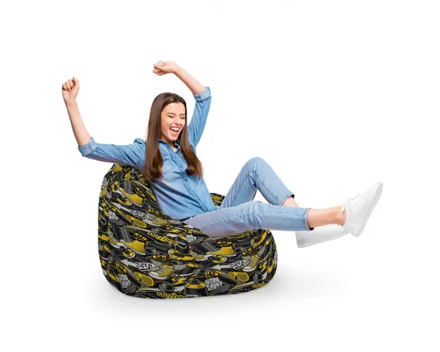 Fotoliu Puf Bean Bag tip Para XL Graffiti Retro Negru si Galben