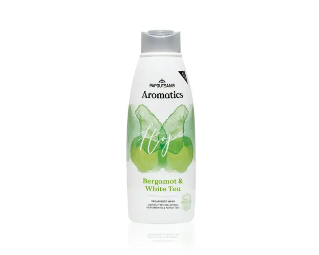 Gel de dus 100 vegan Aromatics Hope cu parfum de bergamota si ceai alb cu prebiotice vit E si aloe 600ml