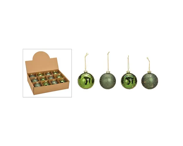 Glob din sticla verde cu auriu set de 12 diametru 8 cm