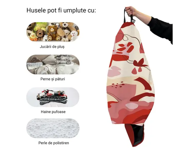 Husa fotoliu Puf Bean Bag tip Para L fara umplutura abstract jungle rosu