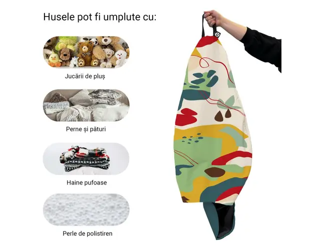 Husa fotoliu Puf Bean Bag tip Para L fara umplutura abstract jungle verde