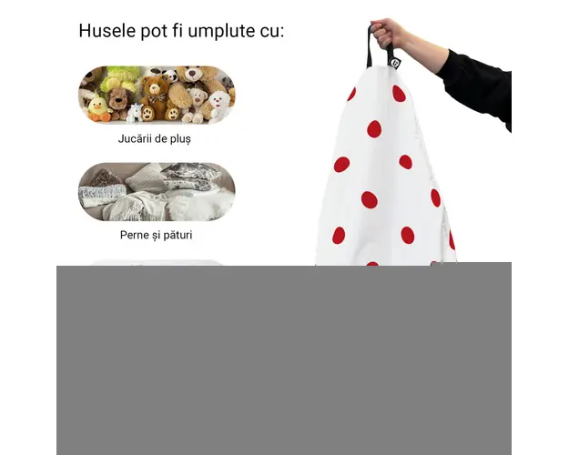 Husa fotoliu Puf Bean Bag tip Para L fara umplutura alb cu buline rosii