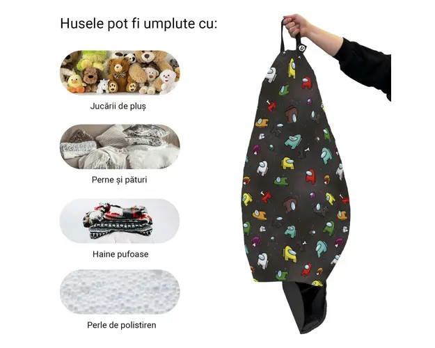 Husa fotoliu Puf Bean Bag tip Para L fara umplutura among us negru