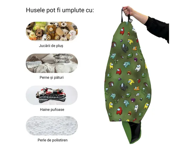Husa fotoliu Puf Bean Bag tip Para L fara umplutura among us verde