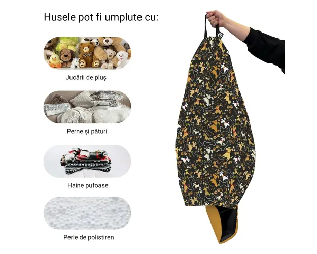 Husa fotoliu Puf Bean Bag tip Para L fara umplutura caini fundal negru
