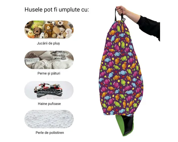 Husa fotoliu Puf Bean Bag tip Para L fara umplutura candies fundal mov