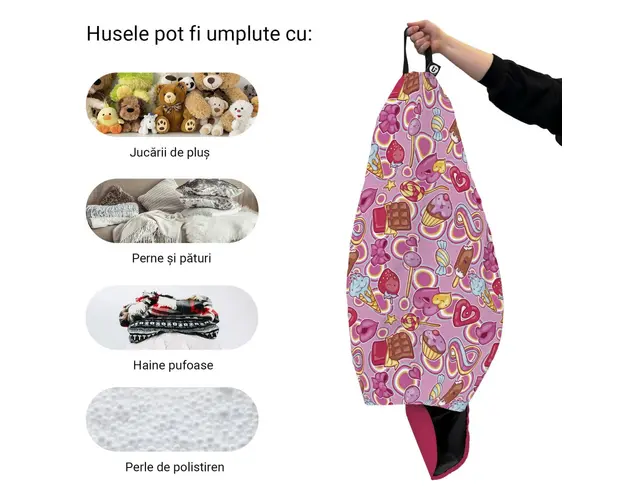 Husa fotoliu Puf Bean Bag tip Para L fara umplutura candies fundal roz