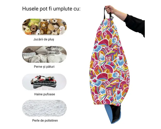 Husa fotoliu Puf Bean Bag tip Para L fara umplutura Candy Rainbows