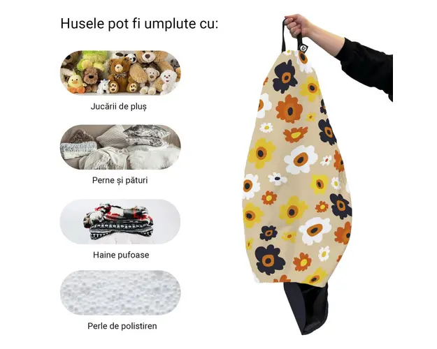 Husa fotoliu Puf Bean Bag tip Para L fara umplutura daisy fundal beige