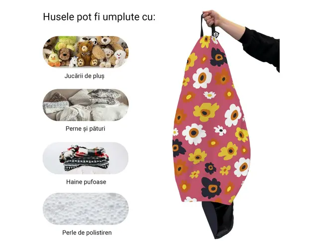 Husa fotoliu Puf Bean Bag tip Para L fara umplutura daisy fundal roz