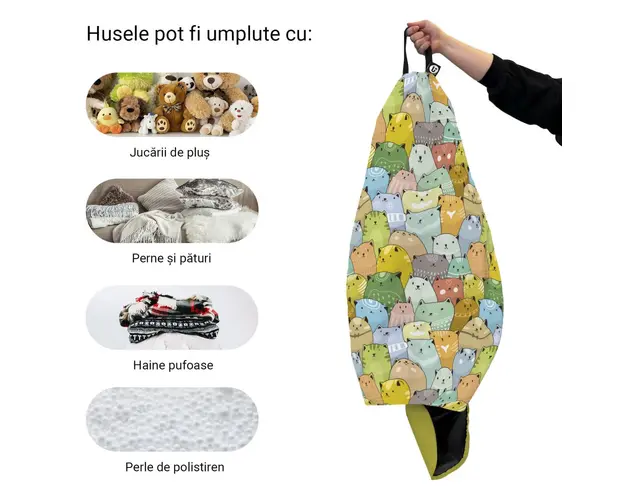 Husa fotoliu Puf Bean Bag tip Para L fara umplutura invazia pisicilor ocru