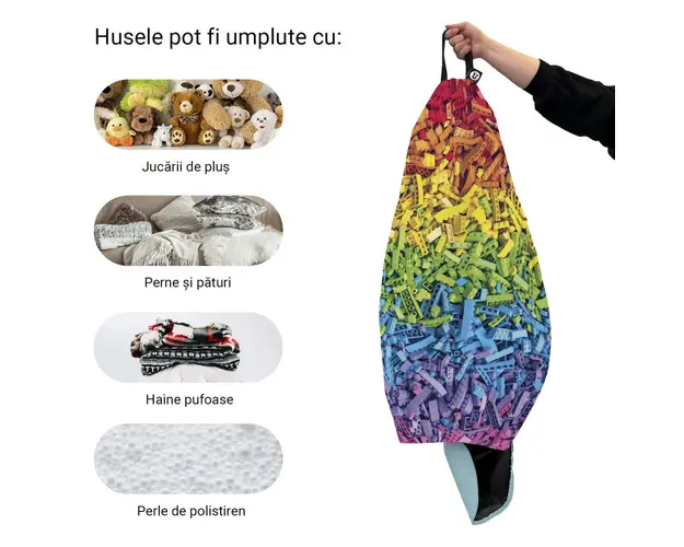 Husa fotoliu Puf Bean Bag tip Para L fara umplutura lego curcubeu