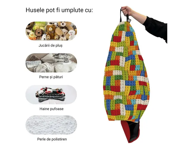 Husa fotoliu Puf Bean Bag tip Para L fara umplutura lego tetris verde