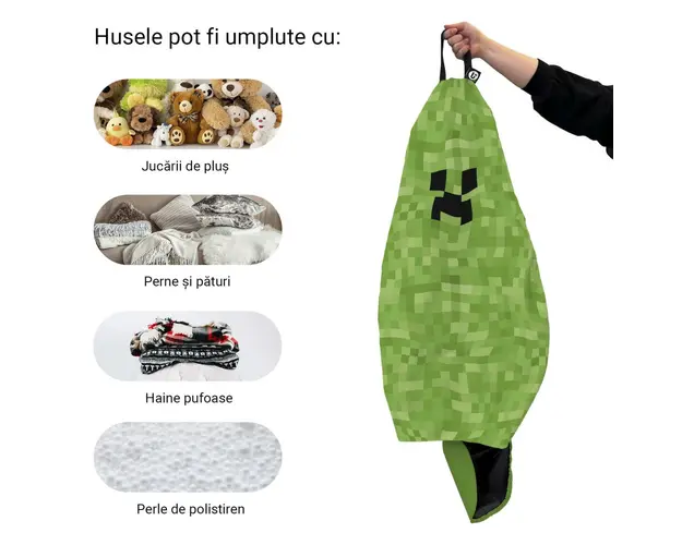 Husa fotoliu Puf Bean Bag tip Para L fara umplutura minecraft creeper