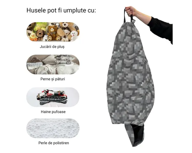 Husa fotoliu Puf Bean Bag tip Para L fara umplutura minecraft piatra