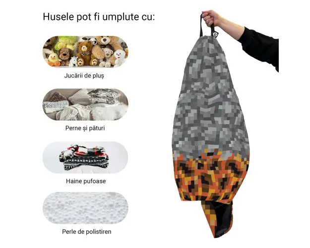 Husa fotoliu Puf Bean Bag tip Para L fara umplutura minecraft piatra magma