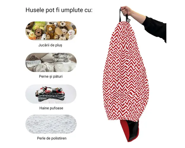 Husa fotoliu Puf Bean Bag tip Para L fara umplutura model rosu si alb