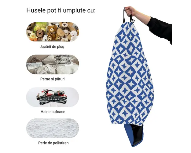 Husa fotoliu Puf Bean Bag tip Para L fara umplutura oriental stars blue
