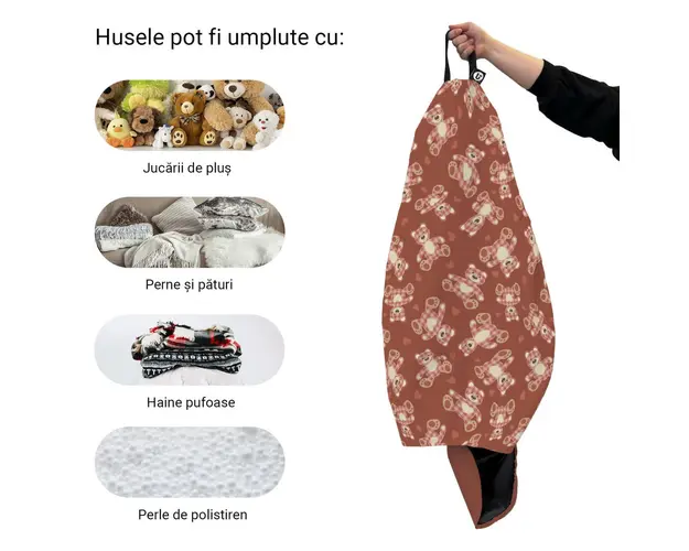 Husa fotoliu Puf Bean Bag tip Para L fara umplutura teddy bear caramiziu