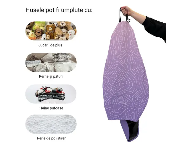Husa fotoliu Puf Bean Bag tip Para L fara umplutura topografic mov