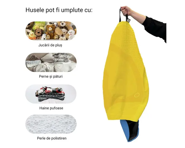 Husa fotoliu Puf Bean Bag tip Para XL fara umplutura Abstract galben