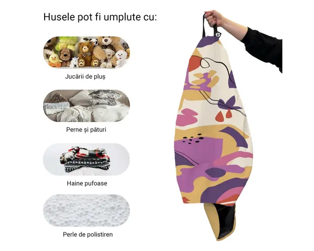 Husa fotoliu Puf Bean Bag tip Para XL fara umplutura Abstract Jungle mov