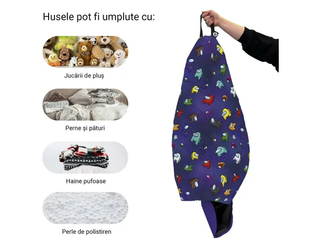 Husa fotoliu Puf Bean Bag tip Para XL fara umplutura Among Us albastru